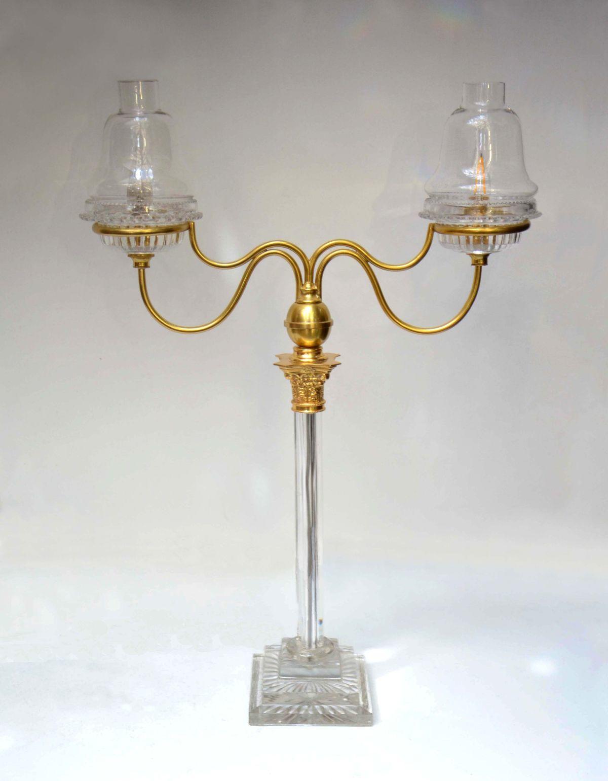 Edwardian Twin Branch Gilded And Cut, Edwardian Table Lamps