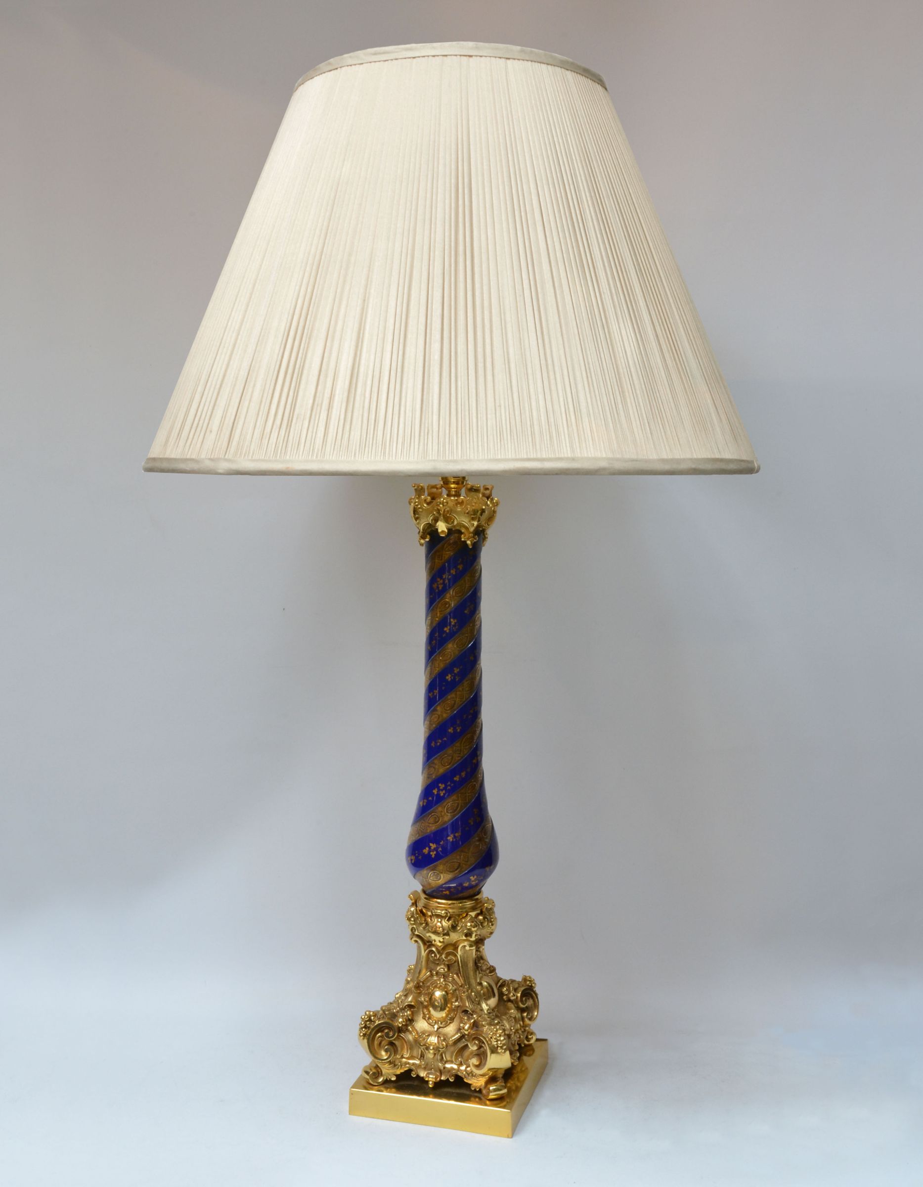 Large Gilded Bronze And Cobalt Blue, Blue Glass Table Lamps Uk