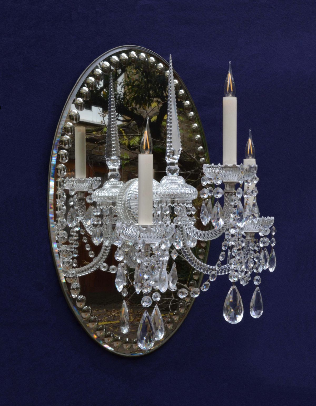 Pair Of Cut Glass Girandole Wall Lights, The Chandelier And Mirror Company Uk